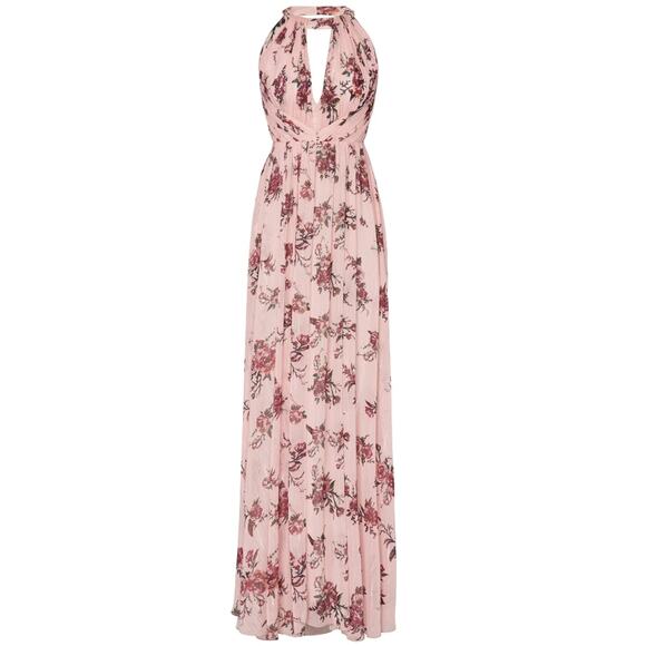 Marchesa Notte Blush Floral Halter Gown Open Back Maxi Dress - Picture 3 of 10